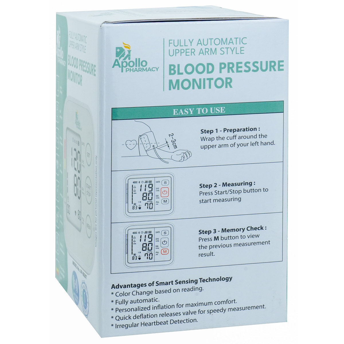 Apollo Pharmacy Fully Automatic Upper Arm Style Blood Pressure Monitor AP-8820T, 1 Count, Pack of 1 Apollo Pharmacy Fully Automatic Upper Arm Style Blood Pressure Monitor AP-8820T, 1 Count, Pack of 1