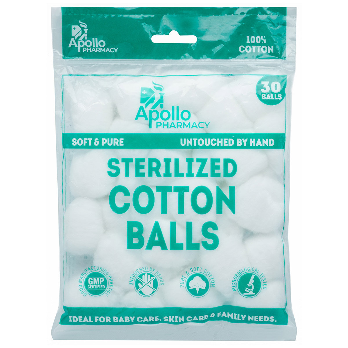 Apollo Pharmacy Sterilized Cotton Balls, 30 Count, Pack of 1 Apollo Pharmacy Sterilized Cotton Balls, 30 Count, Pack of 1