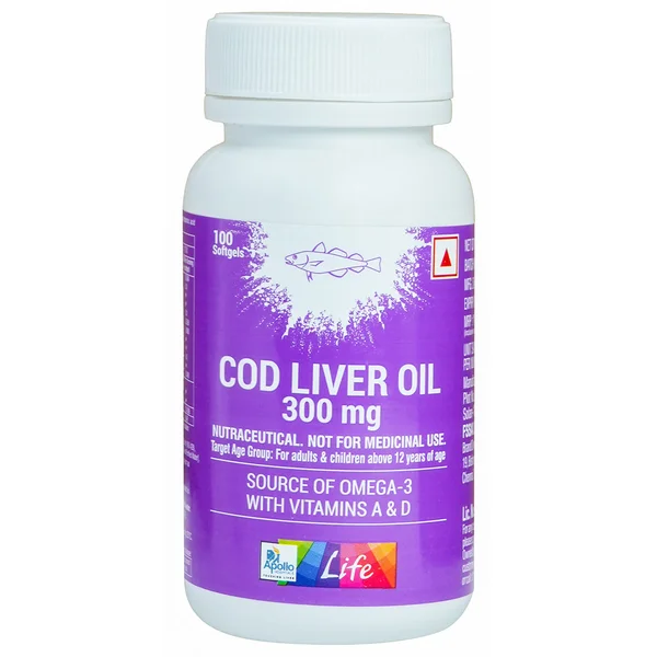 Apollo Life Cod Liver Oil 300mg, 100 Capsules, Pack of 1