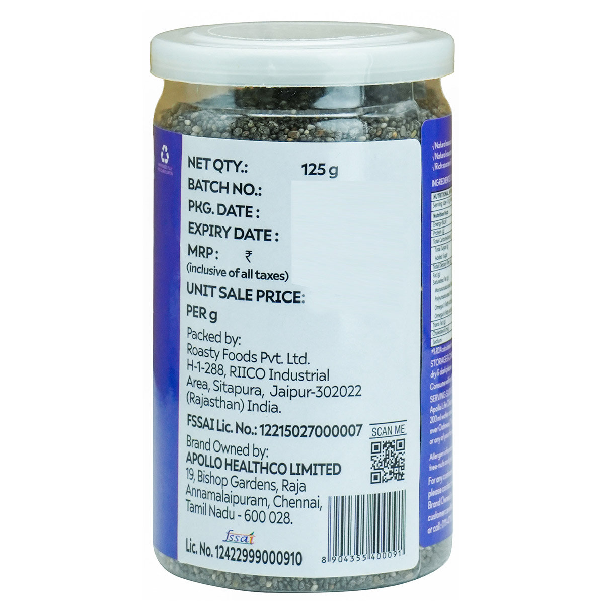 Apollo Life Chia Seeds, 125 gm, Pack of 1 Apollo Life Chia Seeds, 125 gm, Pack of 1