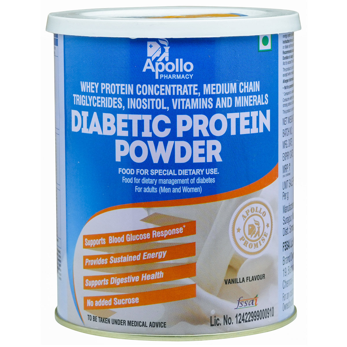 Apollo Pharmacy Diabetic Vanilla Flavour Protein Powder, 400 gm, Pack of 1 Apollo Pharmacy Diabetic Vanilla Flavour Protein Powder, 400 gm, Pack of 1