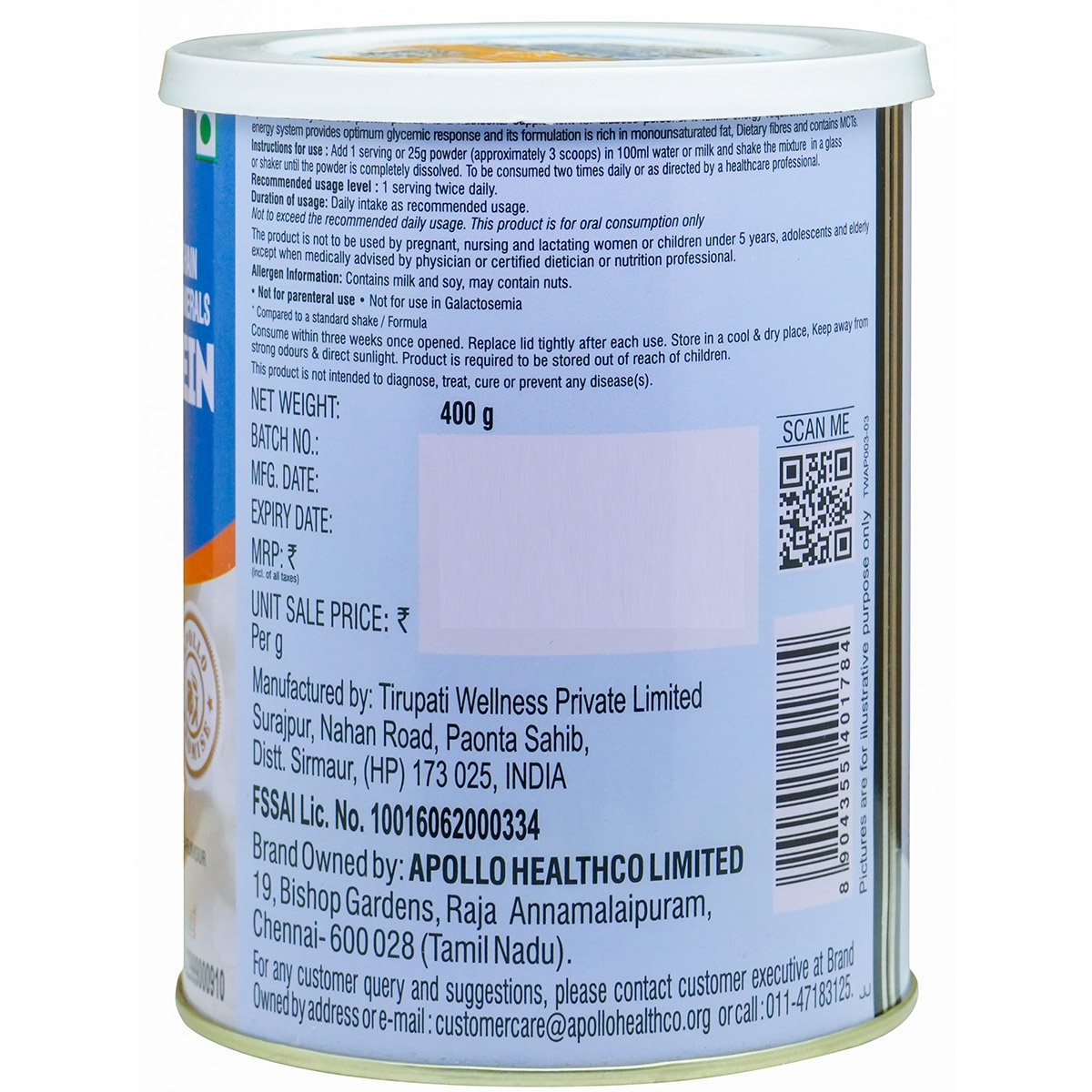 Apollo Pharmacy Diabetic Vanilla Flavour Protein Powder, 400 gm, Pack of 1 Apollo Pharmacy Diabetic Vanilla Flavour Protein Powder, 400 gm, Pack of 1