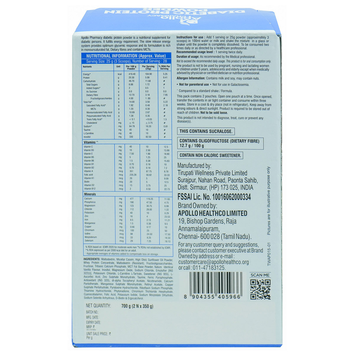Apollo Pharmacy Diabetic Protein Vanilla Flavour Powder, 700 gm, Pack of 1 Apollo Pharmacy Diabetic Protein Vanilla Flavour Powder, 700 gm, Pack of 1