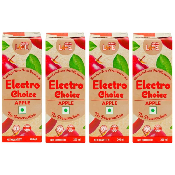 Apollo Life Electro Choice Apple Flavour Liquid 800 ml, (4x200 ml), Pack of 4