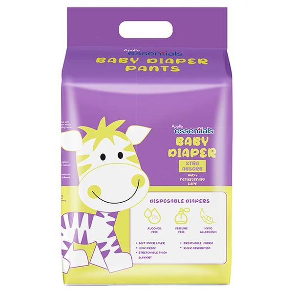 Apollo Essentials Xtra Absorb Baby Diapers New Born, 30 Count, Pack of 1