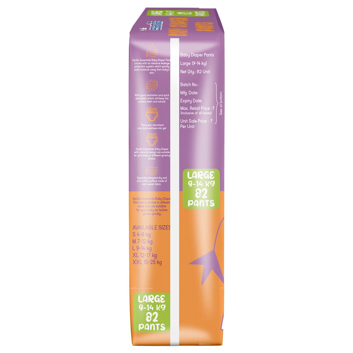 Apollo Essentials Xtra Absorb Baby Diaper Pants Large, 82 Count, Pack of 1 Apollo Essentials Xtra Absorb Baby Diaper Pants Large, 82 Count, Pack of 1