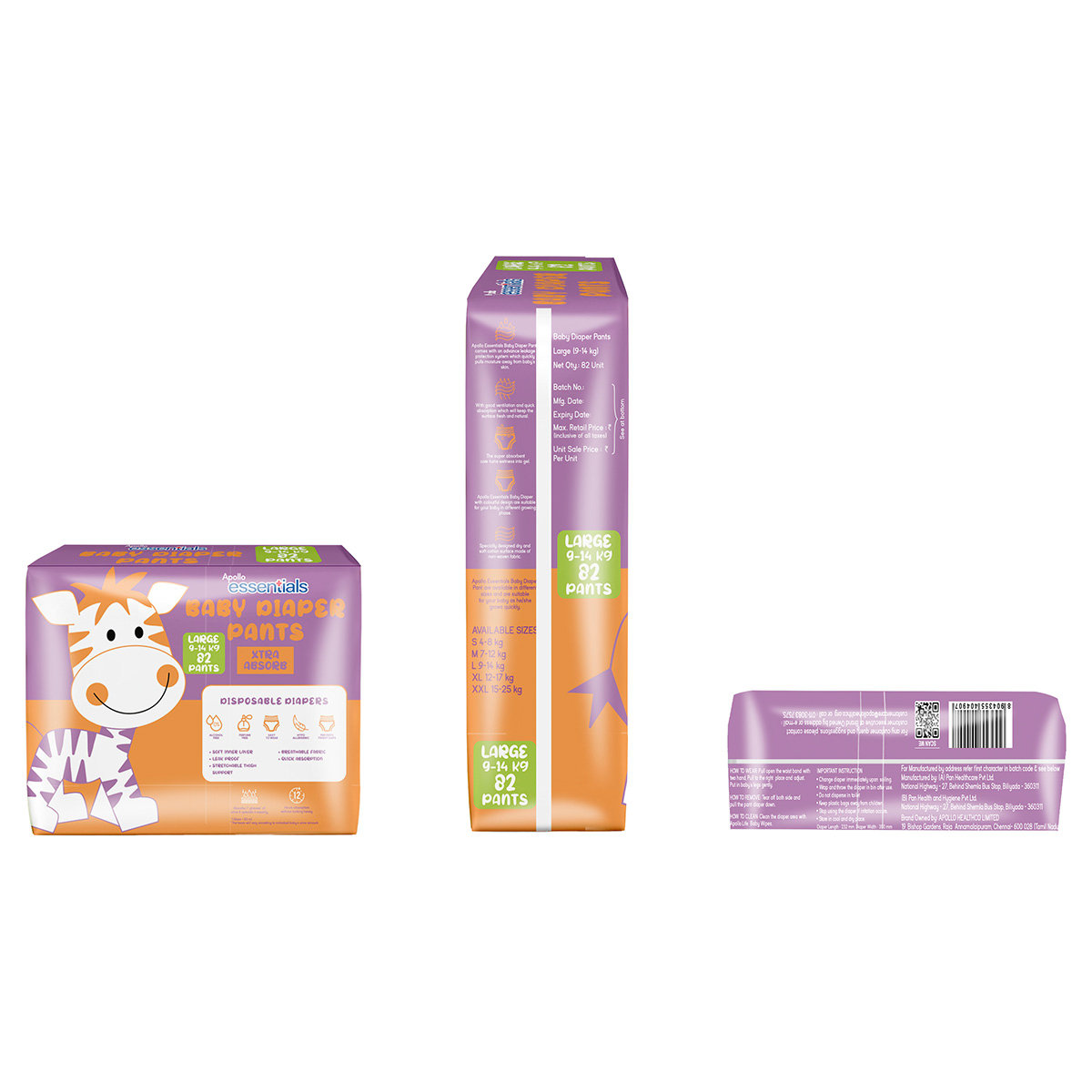 Apollo Essentials Xtra Absorb Baby Diaper Pants Large, 82 Count, Pack of 1 Apollo Essentials Xtra Absorb Baby Diaper Pants Large, 82 Count, Pack of 1