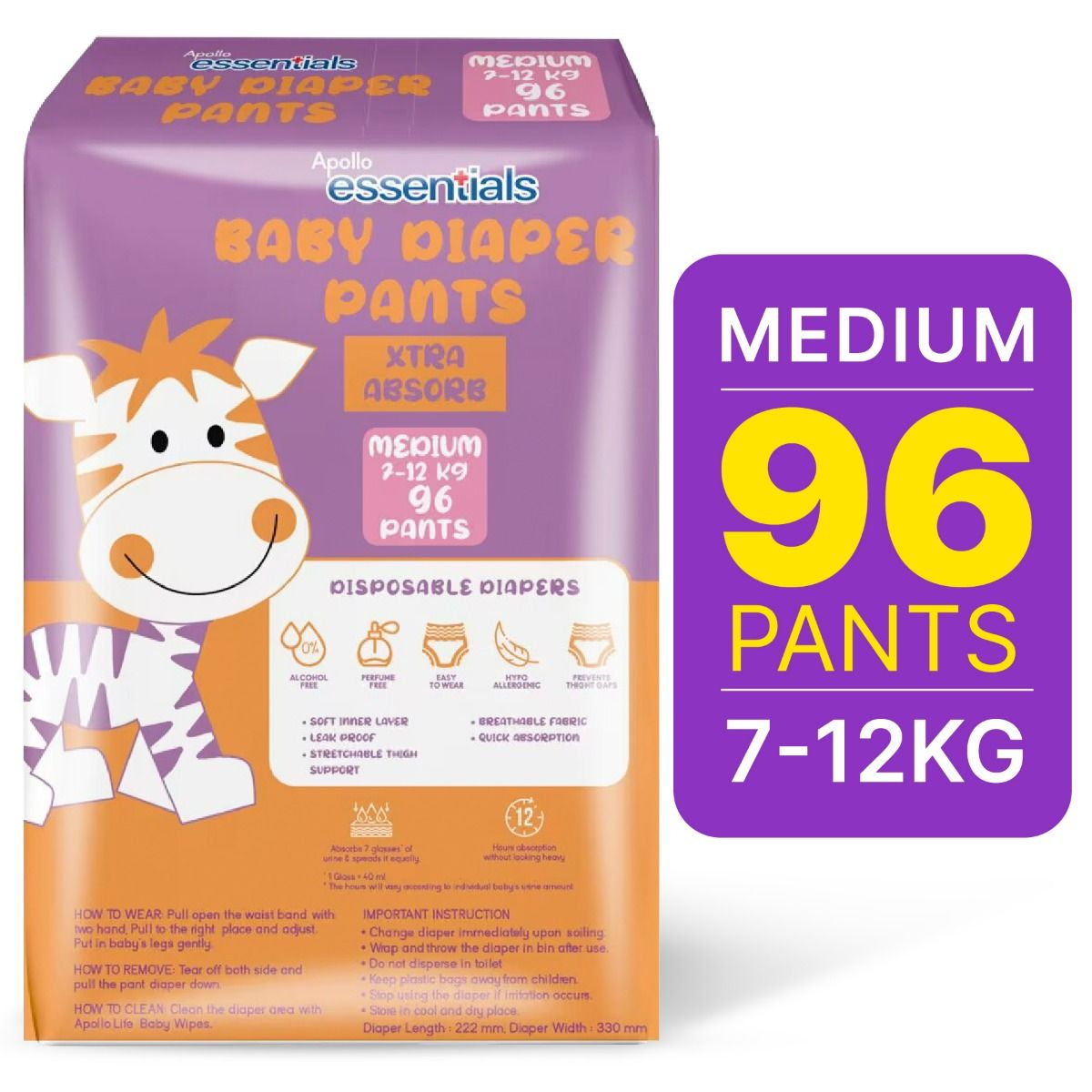 Apollo Essentials Extra Absorb Baby Diaper Pants Medium, 96 Count Price