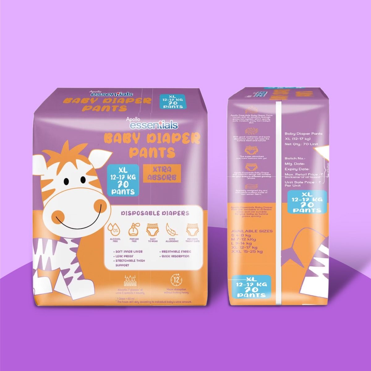 Apollo Essentials Extra Absorb Baby Diaper Pants XL, 70 Count Price