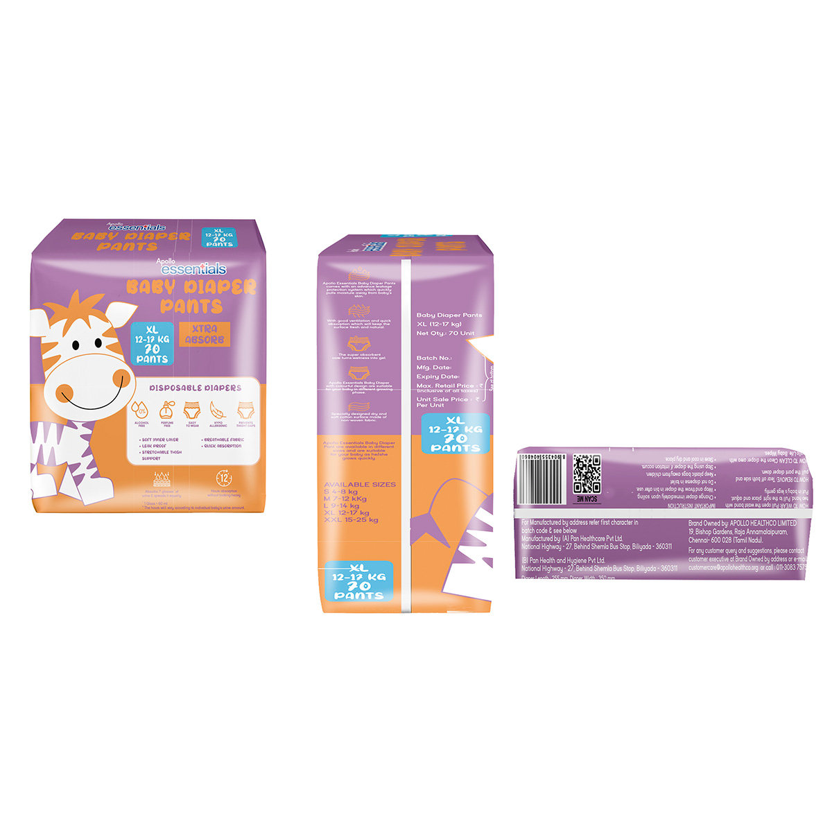 Apollo Essentials Xtra Absorb Baby Diaper Pants XL, 70 Count, Pack of 1 Apollo Essentials Xtra Absorb Baby Diaper Pants XL, 70 Count, Pack of 1