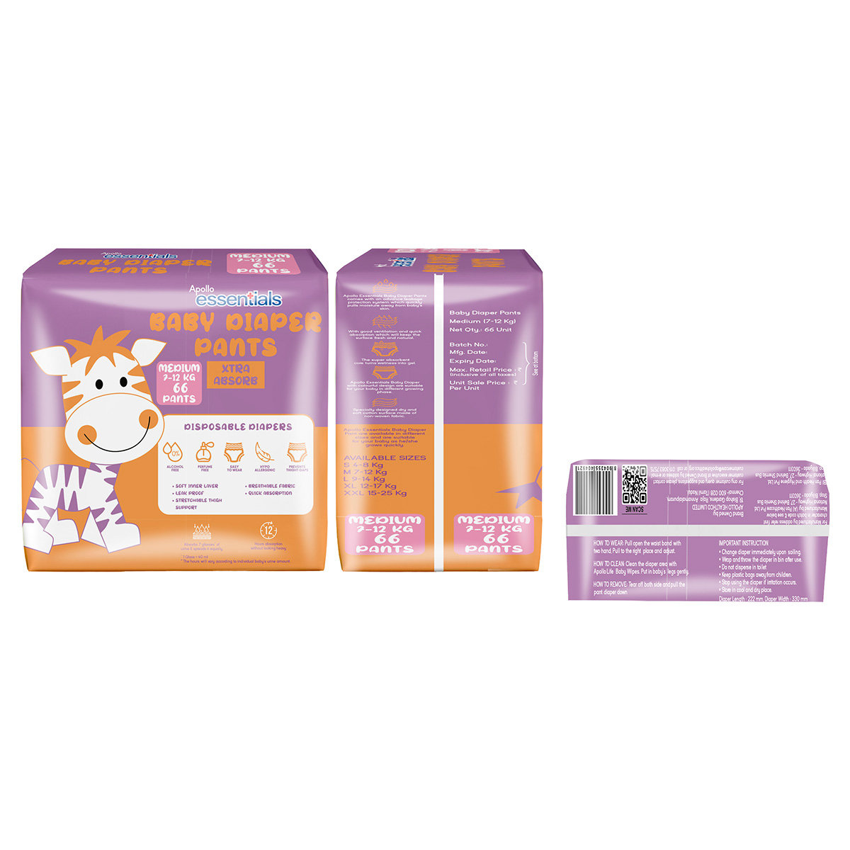 Apollo Essentials Xtra Absorb Baby Diaper Pants Medium, 66 Count, Pack of 1 Apollo Essentials Xtra Absorb Baby Diaper Pants Medium, 66 Count, Pack of 1