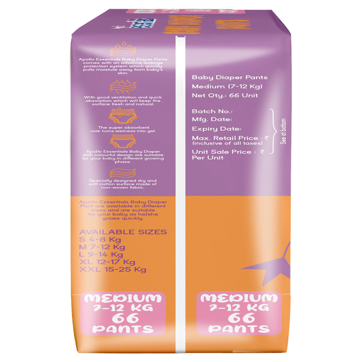 Apollo Essentials Xtra Absorb Baby Diaper Pants Medium, 66 Count, Pack of 1 Apollo Essentials Xtra Absorb Baby Diaper Pants Medium, 66 Count, Pack of 1