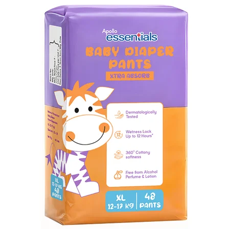 Apollo Essentials Xtra Absorb Baby Diaper Pants XL, 48 Count