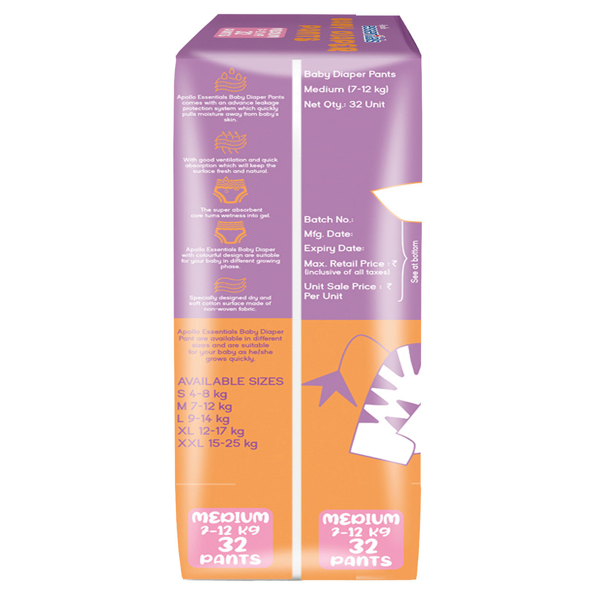 Apollo Essentials Xtra Absorb Baby Diaper Pants Medium, 32 Count, Pack of 1 Apollo Essentials Xtra Absorb Baby Diaper Pants Medium, 32 Count, Pack of 1