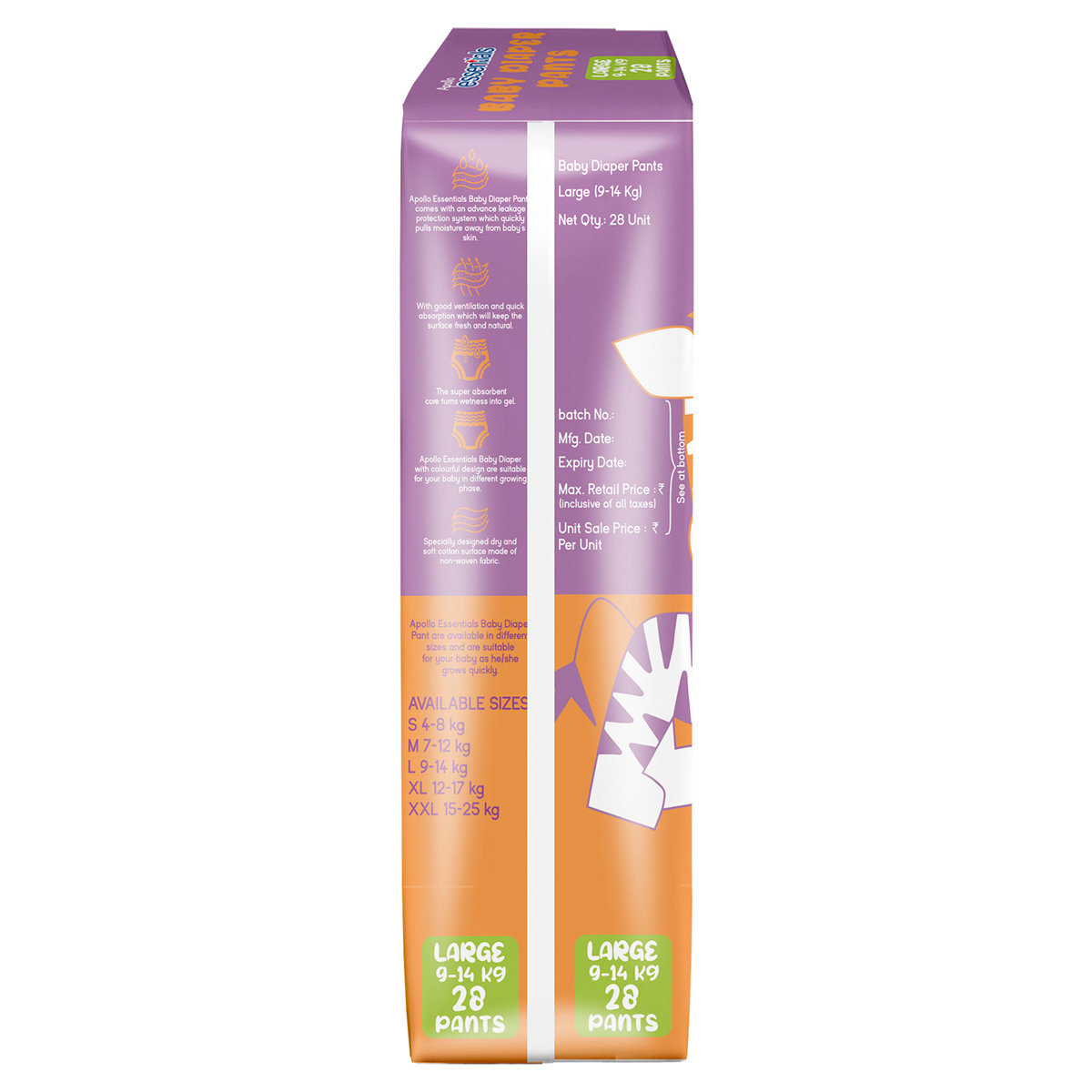 Apollo Essentials Xtra Absorb Baby Diaper Pants Large, 28 Count, Pack of 1 Apollo Essentials Xtra Absorb Baby Diaper Pants Large, 28 Count, Pack of 1