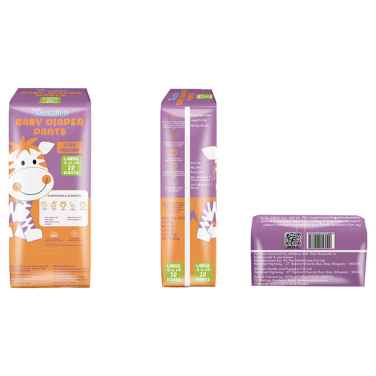 Apollo Essentials Xtra Absorb Baby Diaper Pants Large, 28 Count, Pack of 1 Apollo Essentials Xtra Absorb Baby Diaper Pants Large, 28 Count, Pack of 1