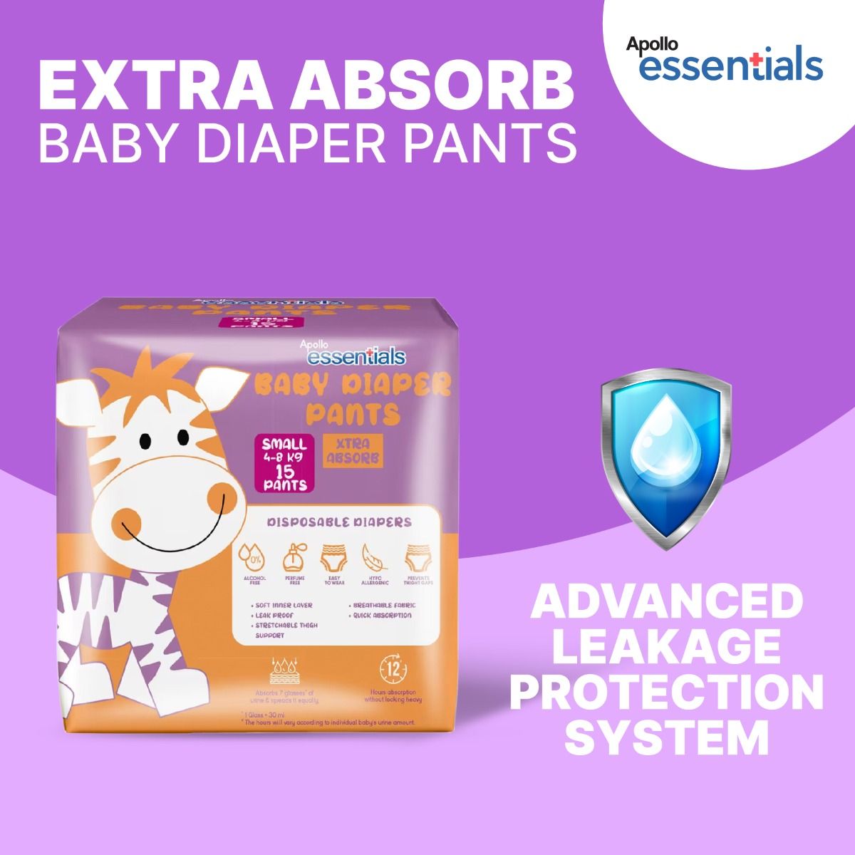 Apollo Essentials Extra Absorb Baby Diaper Pants Small, 15 Count Price, Uses, Side Effects