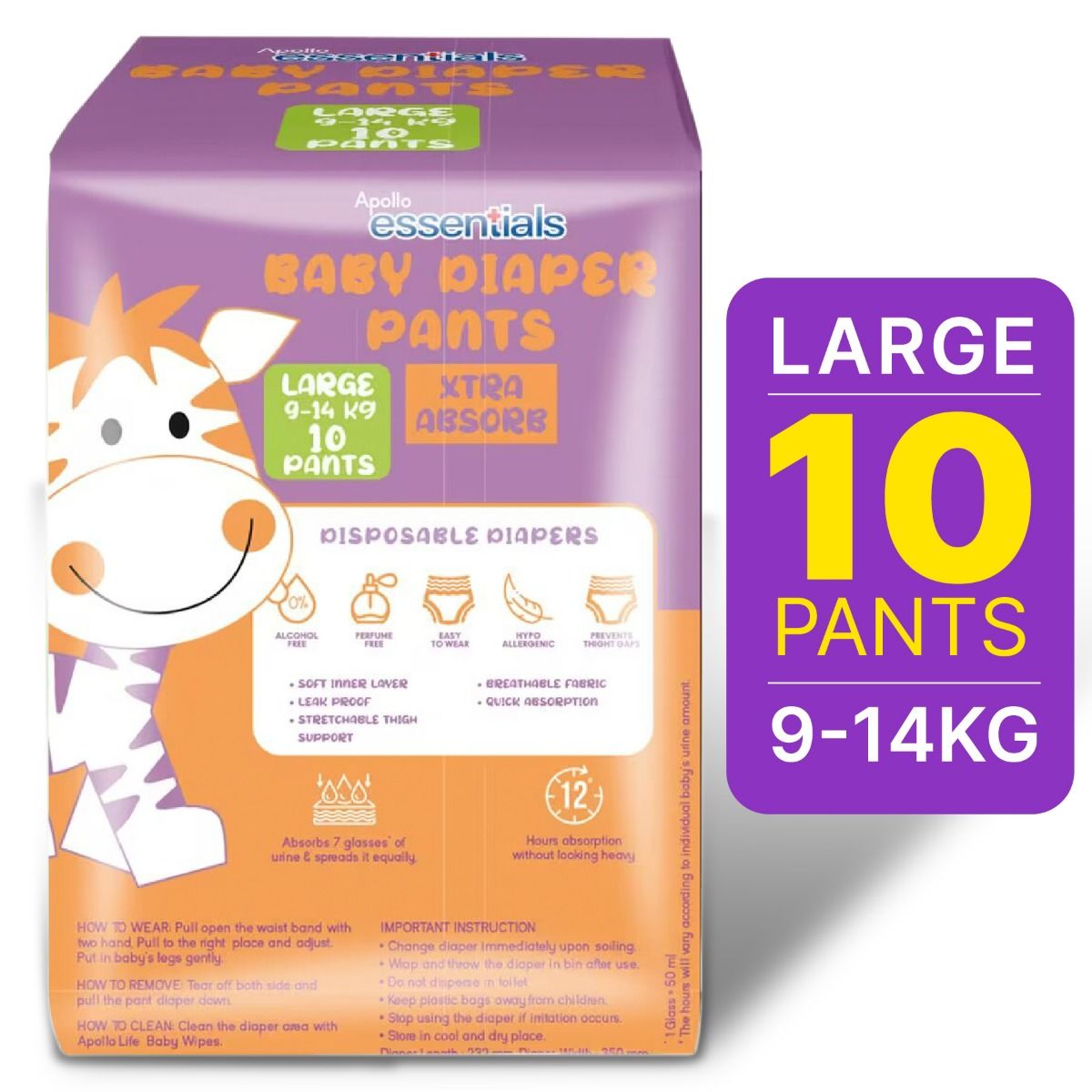 Apollo Essentials Extra Absorb Baby Diaper Pants Large, 10 Count Price