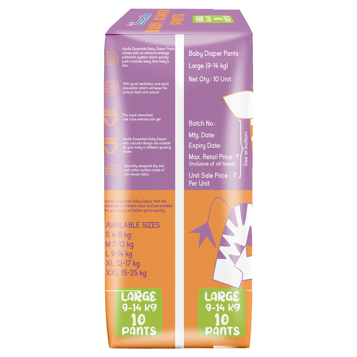 Apollo Essentials Xtra Absorb Baby Diaper Pants Large, 10 Count, Pack of 1 Apollo Essentials Xtra Absorb Baby Diaper Pants Large, 10 Count, Pack of 1