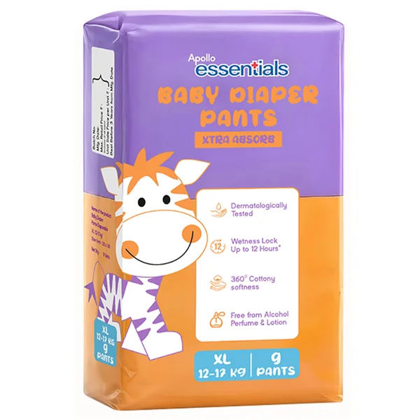 Apollo Essentials Xtra Absorb Baby Diaper Pants XL, 9 Count