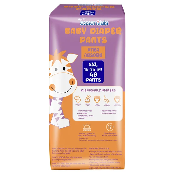 Apollo Essentials Xtra Absorb Baby Diaper Pants XXL, 40 Count, Pack of 1