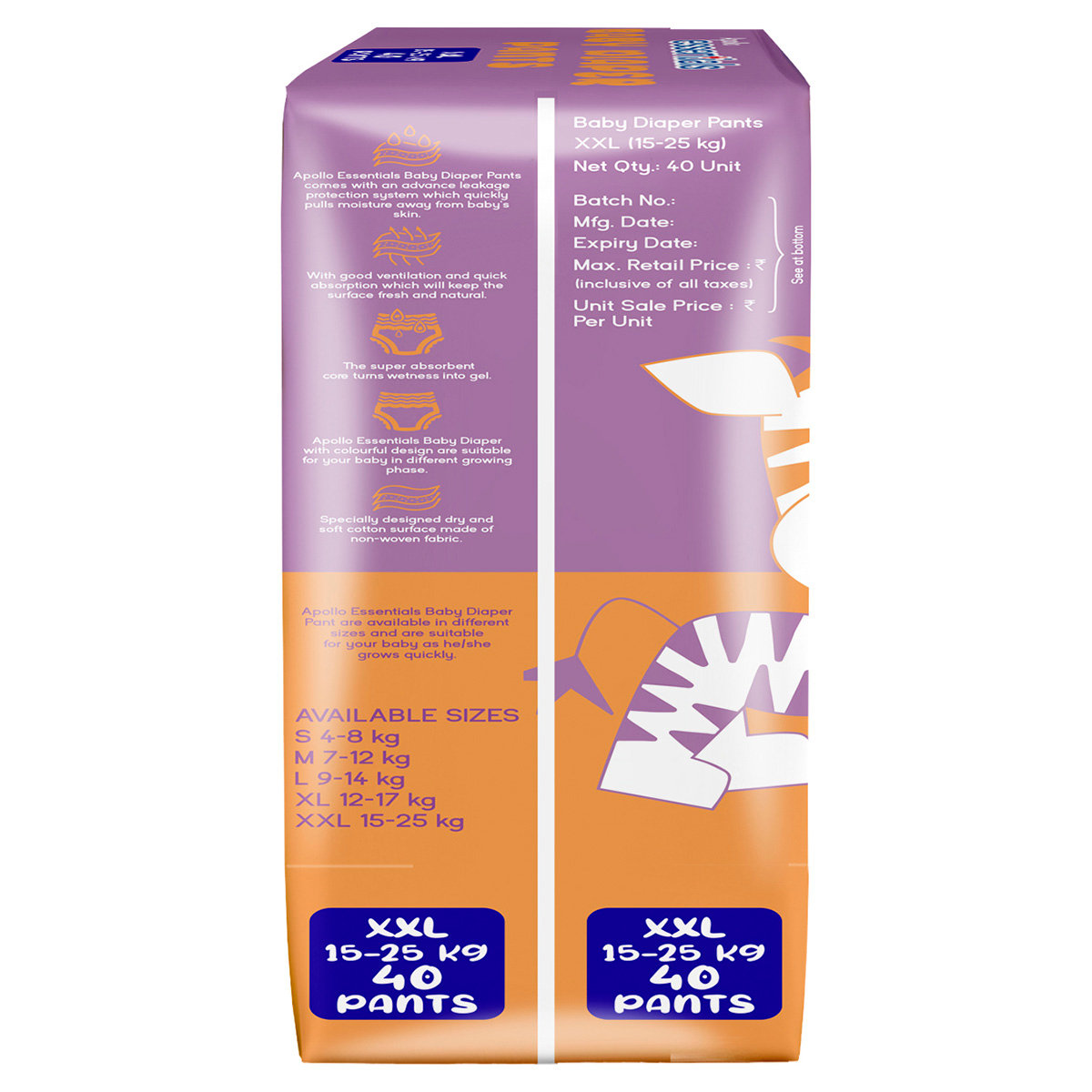 Apollo Essentials Xtra Absorb Baby Diaper Pants XXL, 40 Count, Pack of 1 Apollo Essentials Xtra Absorb Baby Diaper Pants XXL, 40 Count, Pack of 1