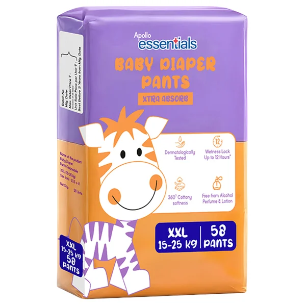 Apollo Essentials Xtra Absorb Baby Diaper Pants XXL, 58 Count