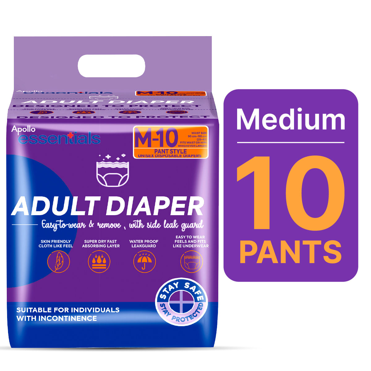 Buy Apollo Essentials Adult Diaper Pant Style Unisex Medium, 10 Count Online