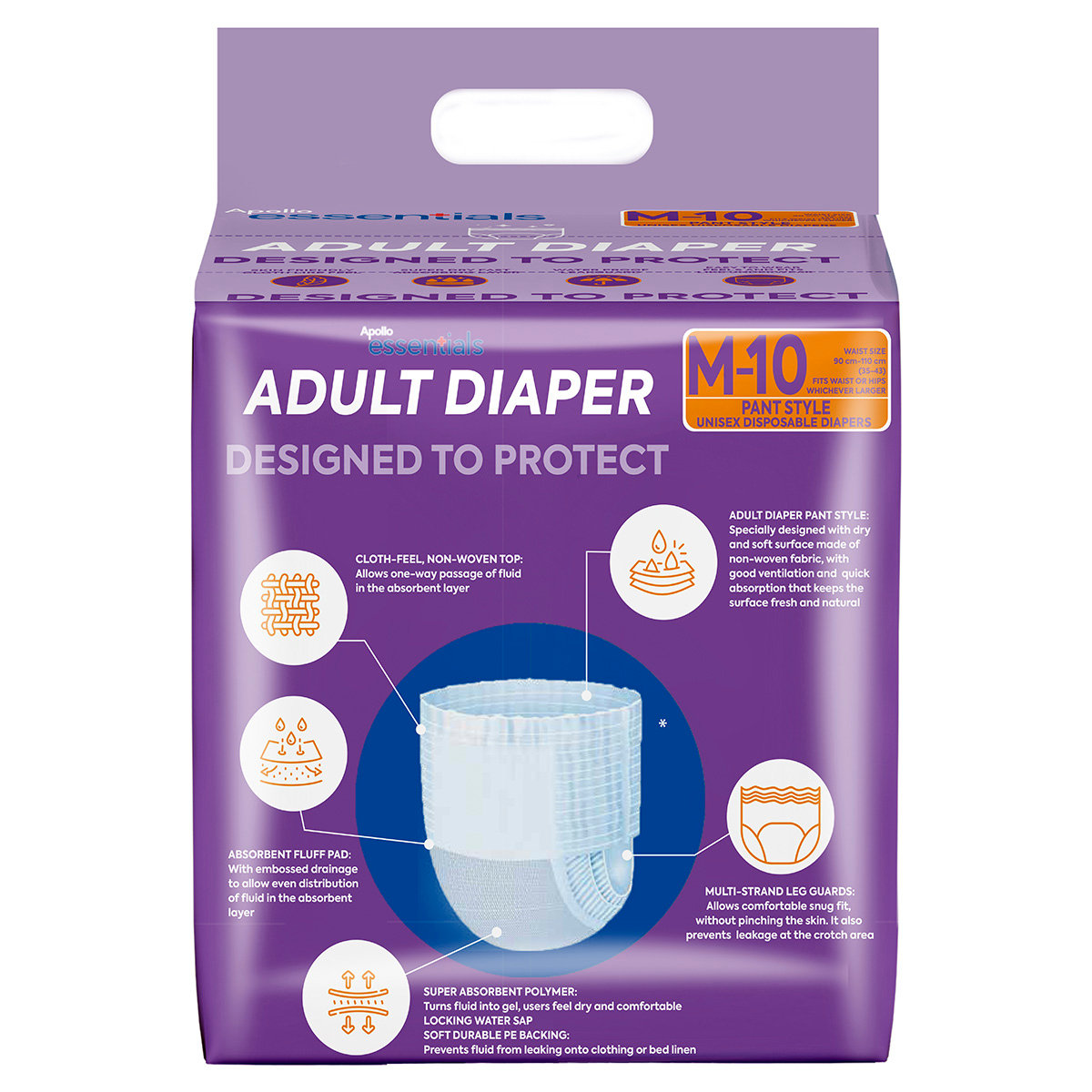 Apollo Essentials Adult Diaper Pant Style Unisex Medium, 10 Count, Pack of 1 Apollo Essentials Adult Diaper Pant Style Unisex Medium, 10 Count, Pack of 1