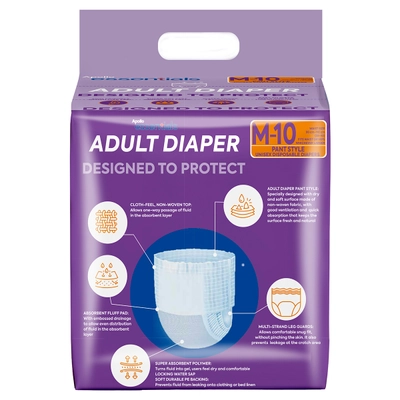 Apollo Essentials Adult Diaper Pant Style Unisex Medium, 10 Count, Pack of 1