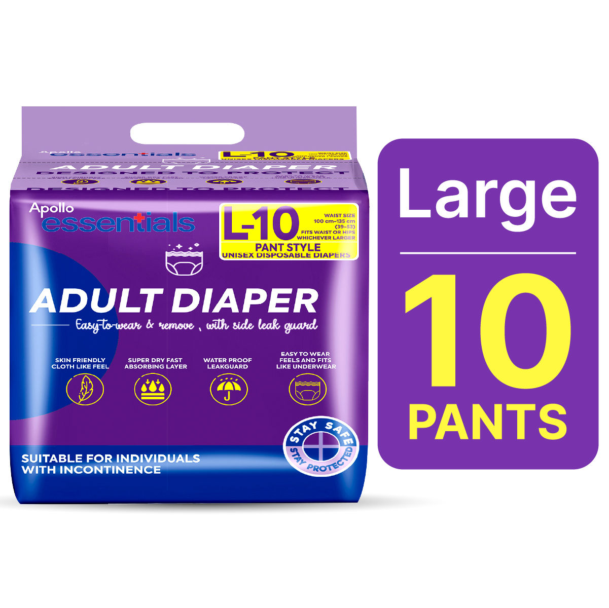 Buy Apollo Essentials Adult Diaper Pant Style Unisex Large, 10 Count Online