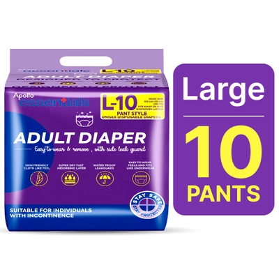 Apollo Essentials Adult Diaper Pant Style Unisex Large, 10 Count, Pack of 1