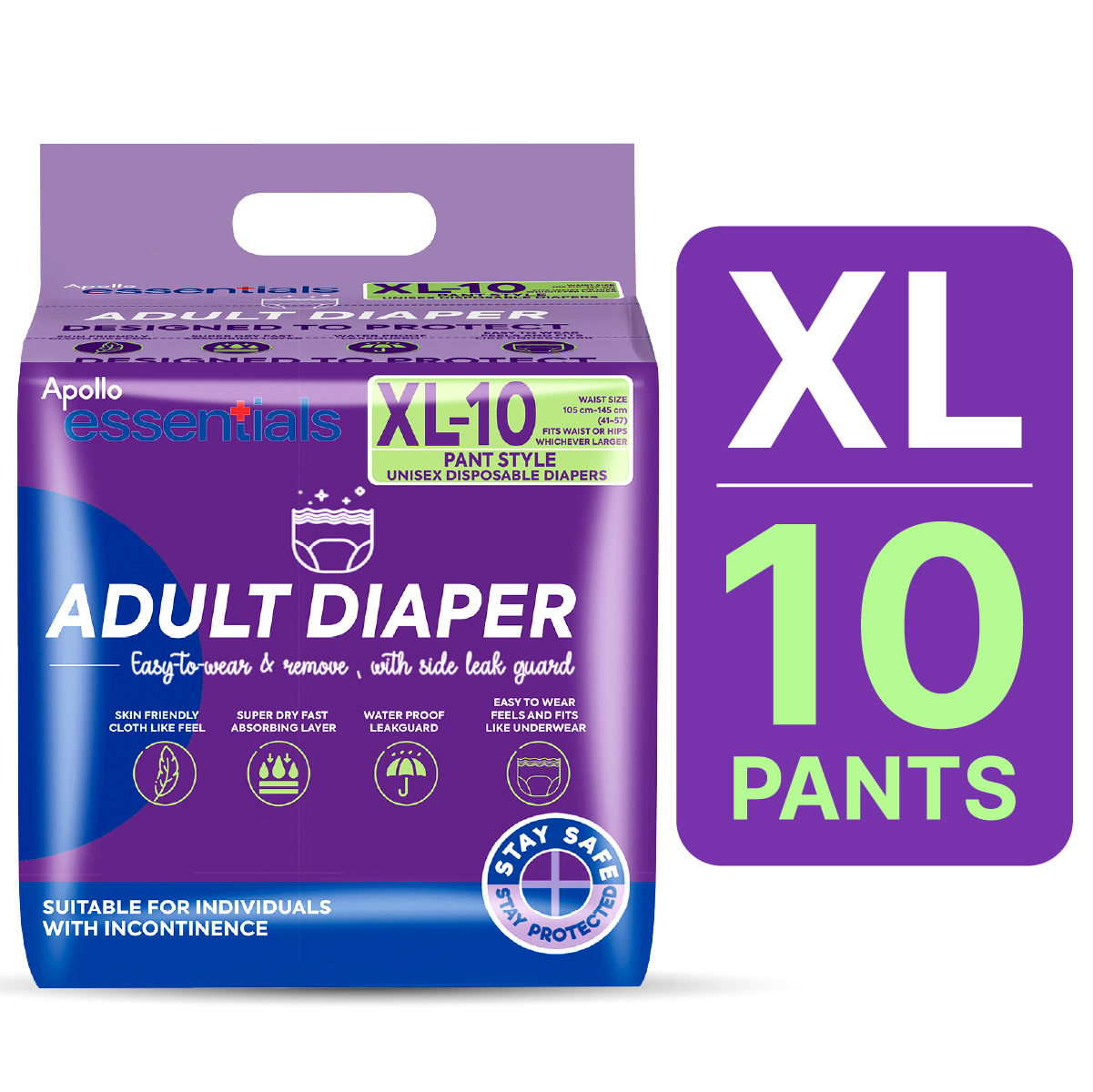 Buy Apollo Essentials Adult Diaper Pant Style Unisex XL, 10 Count Online