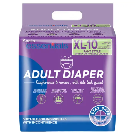 Apollo Essentials Adult Diaper Pant Style Unisex XL, 10 Count