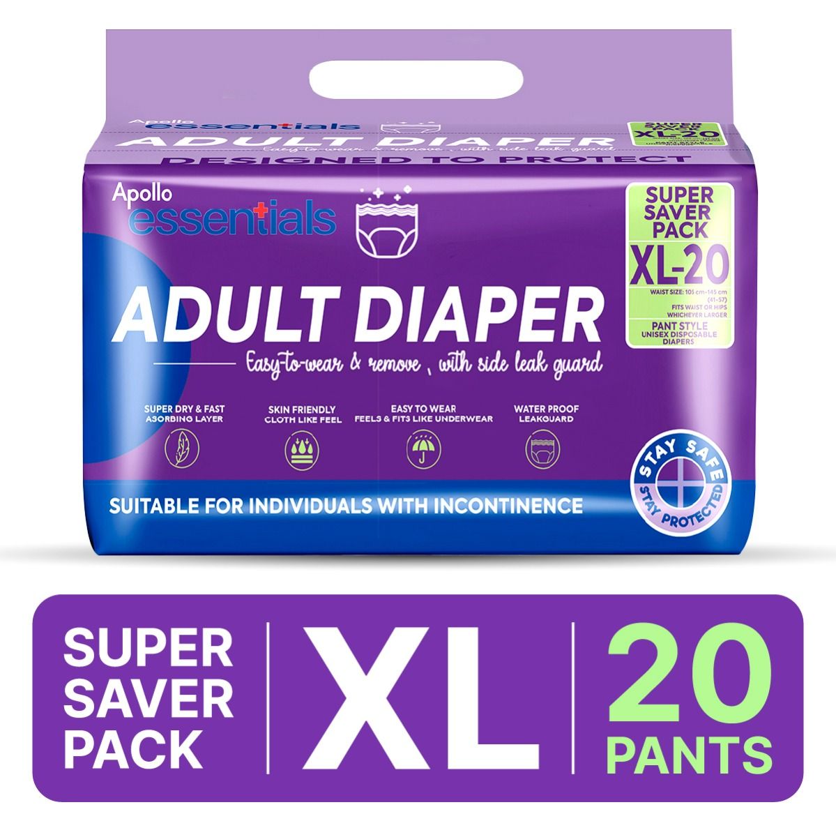 Buy Apollo Essentials Adult Diaper Pant Style Unisex XL, 20 Count Online