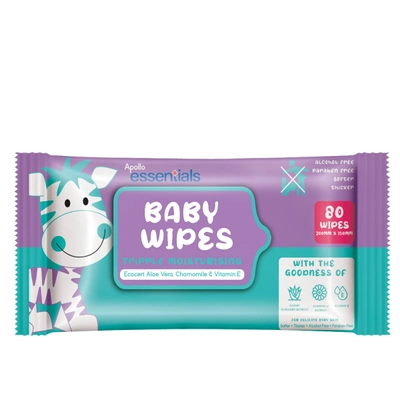 Apollo Essentials Baby Wipes, 80 Count, Pack of 1