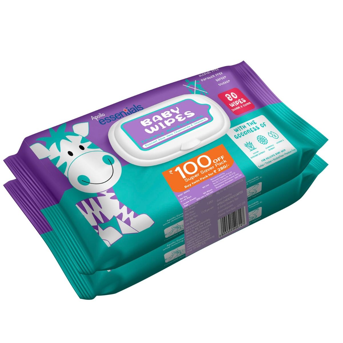 Apollo Essentials Baby Wipes, 160 Count (2x80) | Uses, Benefits, Price ...