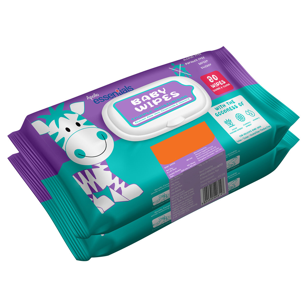 Apollo Essentials Baby Wipes, 160 Count (2x80), Pack of 1 Apollo Essentials Baby Wipes, 160 Count (2x80), Pack of 1