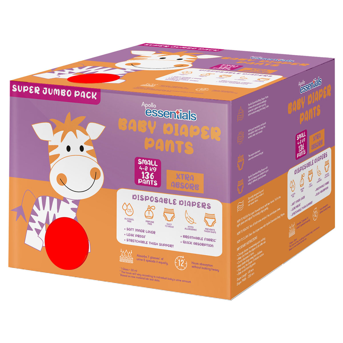 Apollo Essentials Baby Diaper Pants Small, 136 Count (2x68), Pack of 1 Apollo Essentials Baby Diaper Pants Small, 136 Count (2x68), Pack of 1