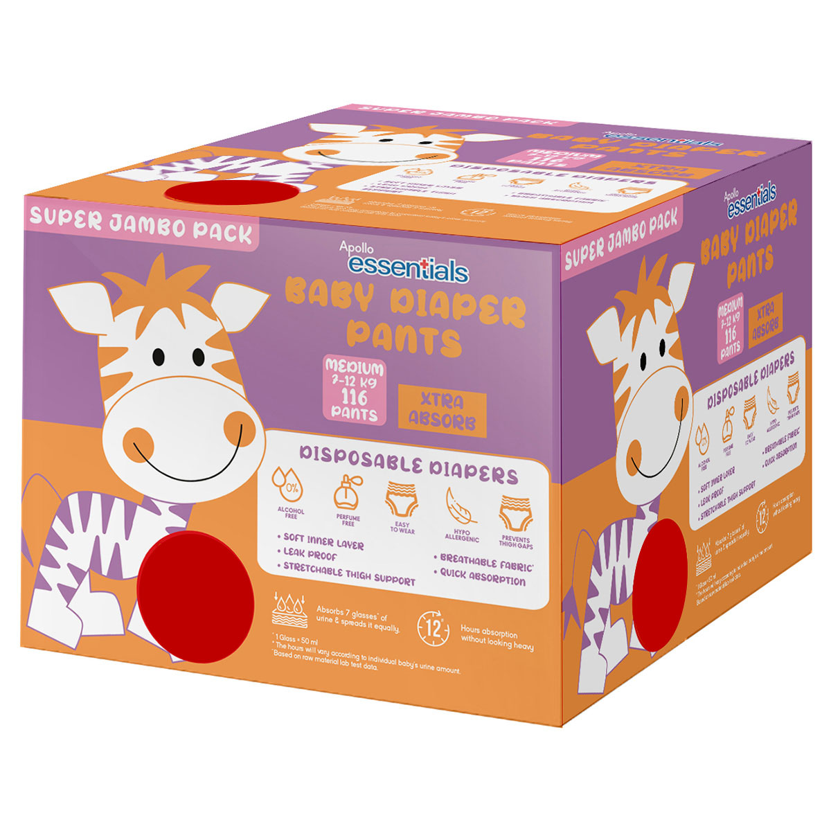 Apollo Essentials Baby Diaper Pants Medium, 116 Count (2x58), Pack of 1 Apollo Essentials Baby Diaper Pants Medium, 116 Count (2x58), Pack of 1