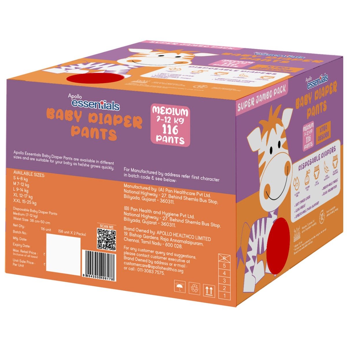 Apollo Essentials Baby Diaper Pants Medium, 116 Count (2x58), Pack of 1 Apollo Essentials Baby Diaper Pants Medium, 116 Count (2x58), Pack of 1