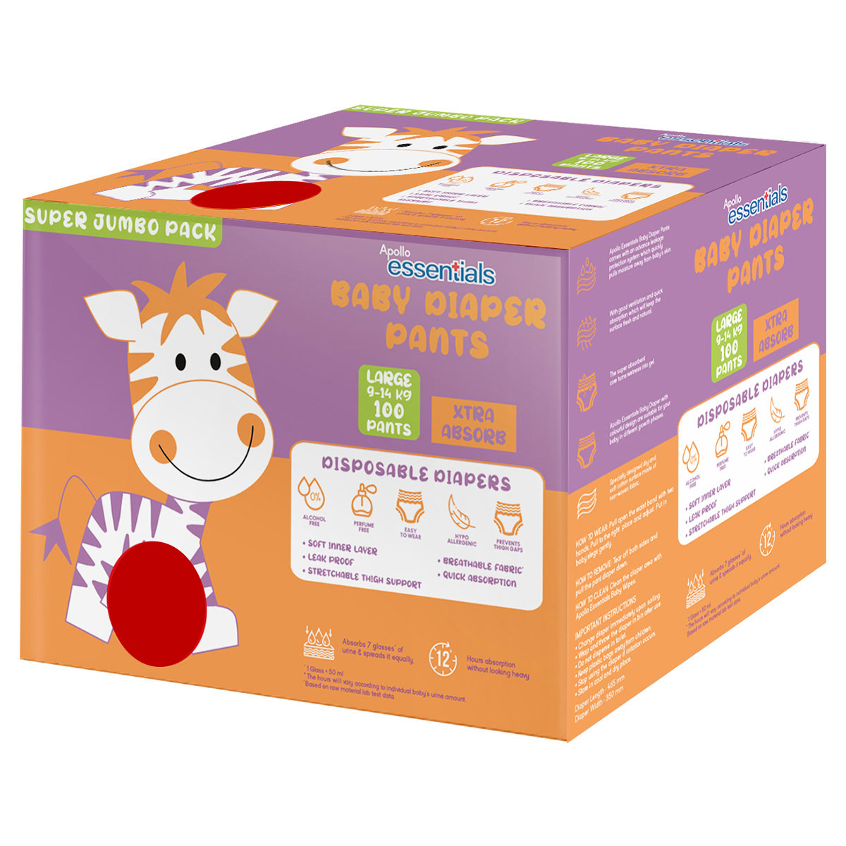 Apollo Essentials Baby Diaper Pants Large, 100 Count (2x50), Pack of 1 Apollo Essentials Baby Diaper Pants Large, 100 Count (2x50), Pack of 1