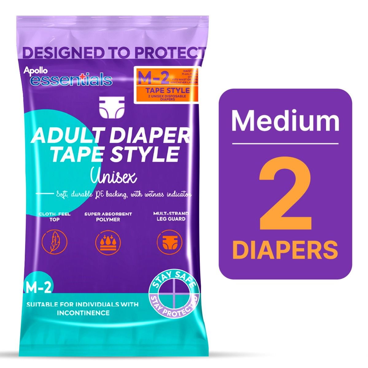 Buy Apollo Essentials Adult Diaper Tape Style Unisex Medium, 2 Count Online