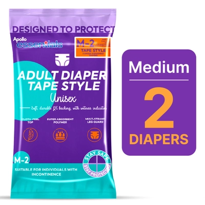 Apollo Essentials Adult Diaper Tape Style Unisex Medium, 2 Count, Pack of 1