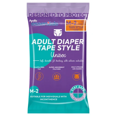 Apollo Essentials Adult Diaper Tape Style Unisex Medium, 2 Count