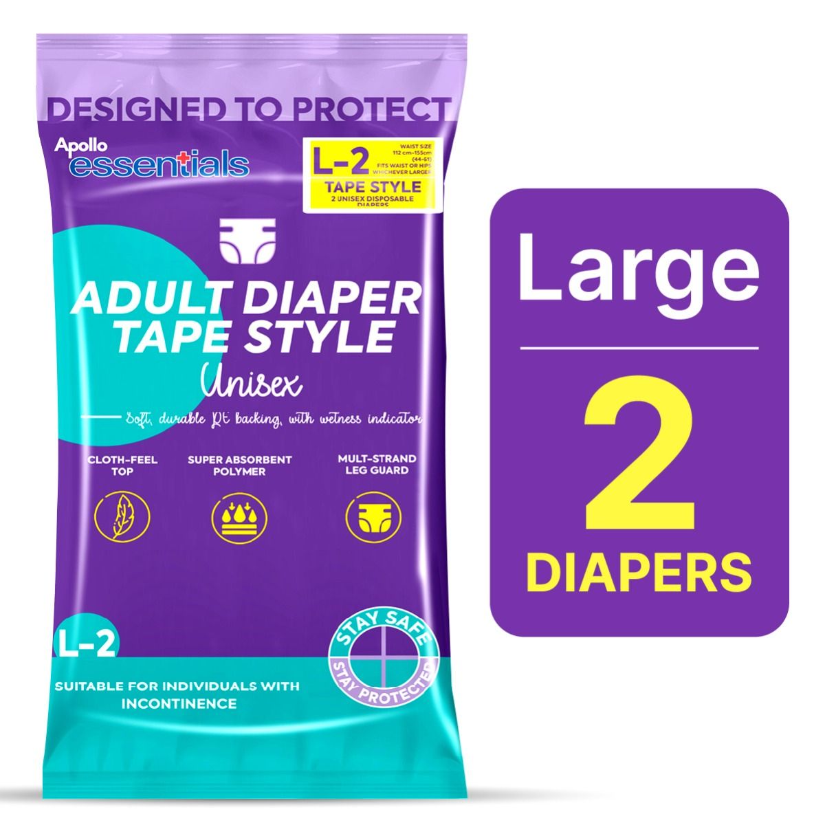 Buy Apollo Essentials Adult Diaper Tape Style Unisex Large, 2 Count Online