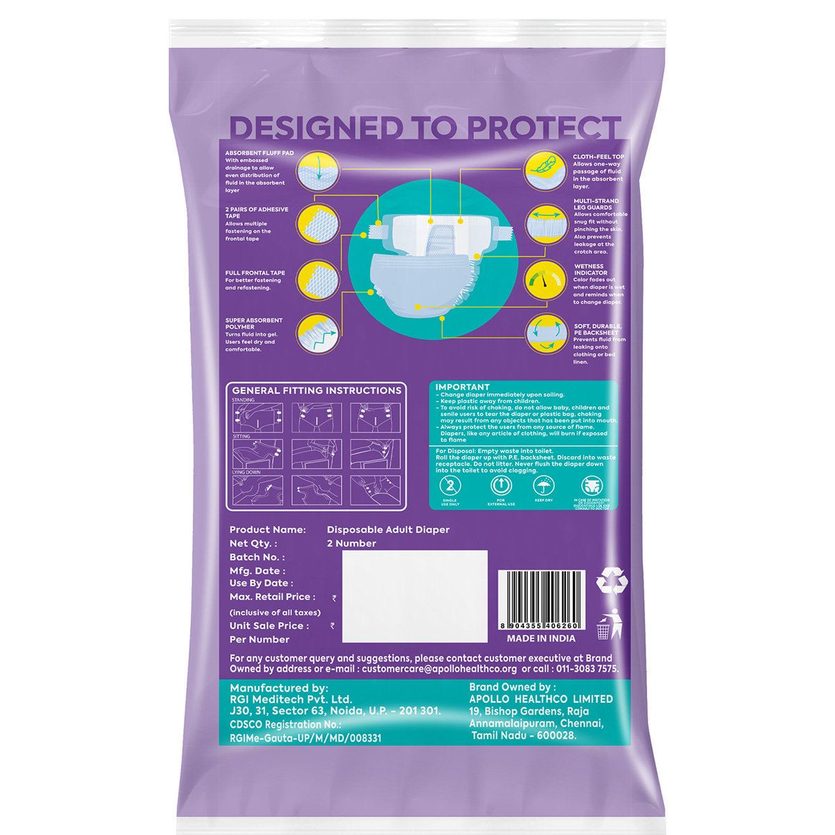 Apollo Essentials Adult Diaper Tape Style Unisex Large, 2 Count, Pack of 1 Apollo Essentials Adult Diaper Tape Style Unisex Large, 2 Count, Pack of 1