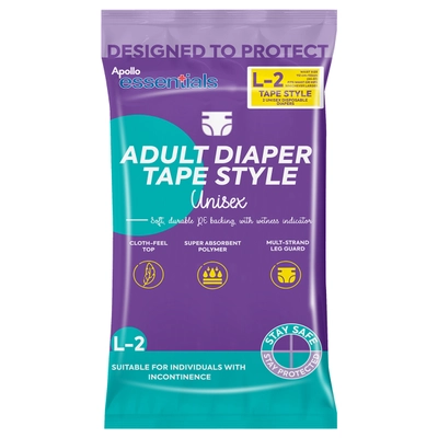 Apollo Essentials Adult Diaper Tape Style Unisex Large, 2 Count, Pack of 1