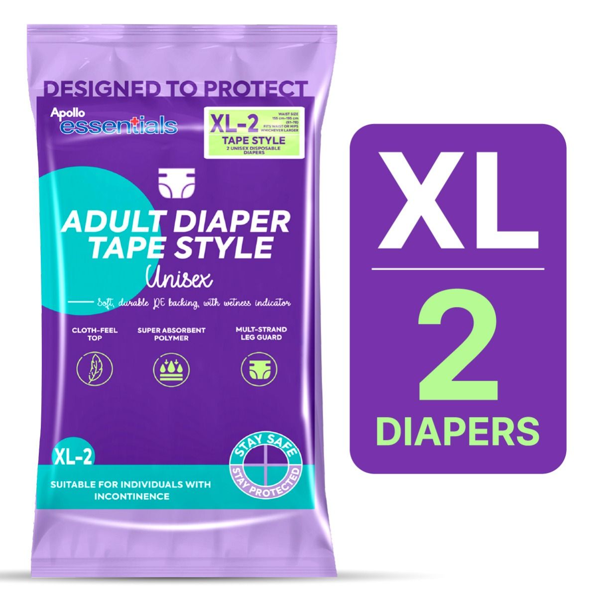 Buy Apollo Essentials Adult Diaper Tape Style Unisex XL, 2 Count Online