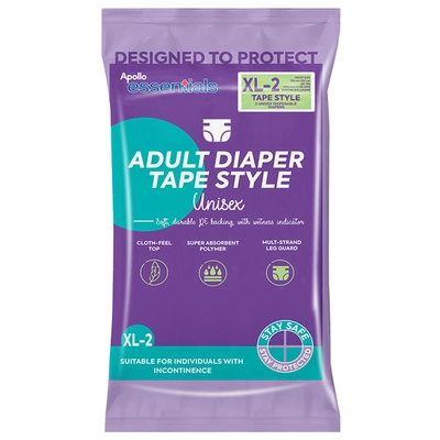 Apollo Essentials Adult Diaper Tape Style Unisex XL, 2 Count, Pack of 1